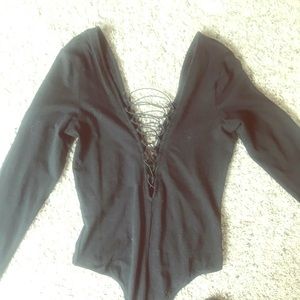 Long sleeve lace up bodysuit